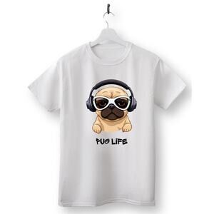 Pug Life Cute Pug Dog in Sunglasses & Headphones T-shirt Unisex XL